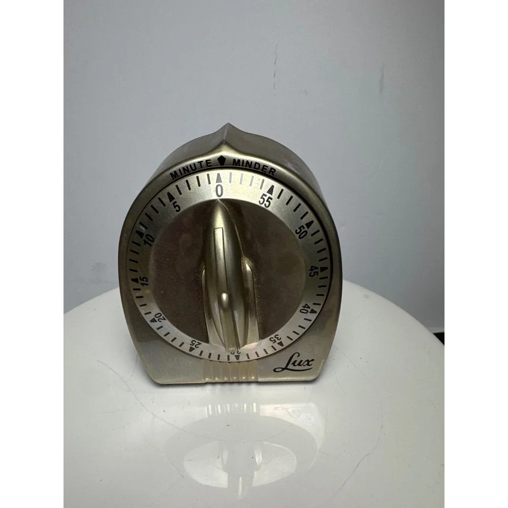 Lux Minute Minder Kitchen Timer  Gold Good Art Deco Mechanical Retro Working
